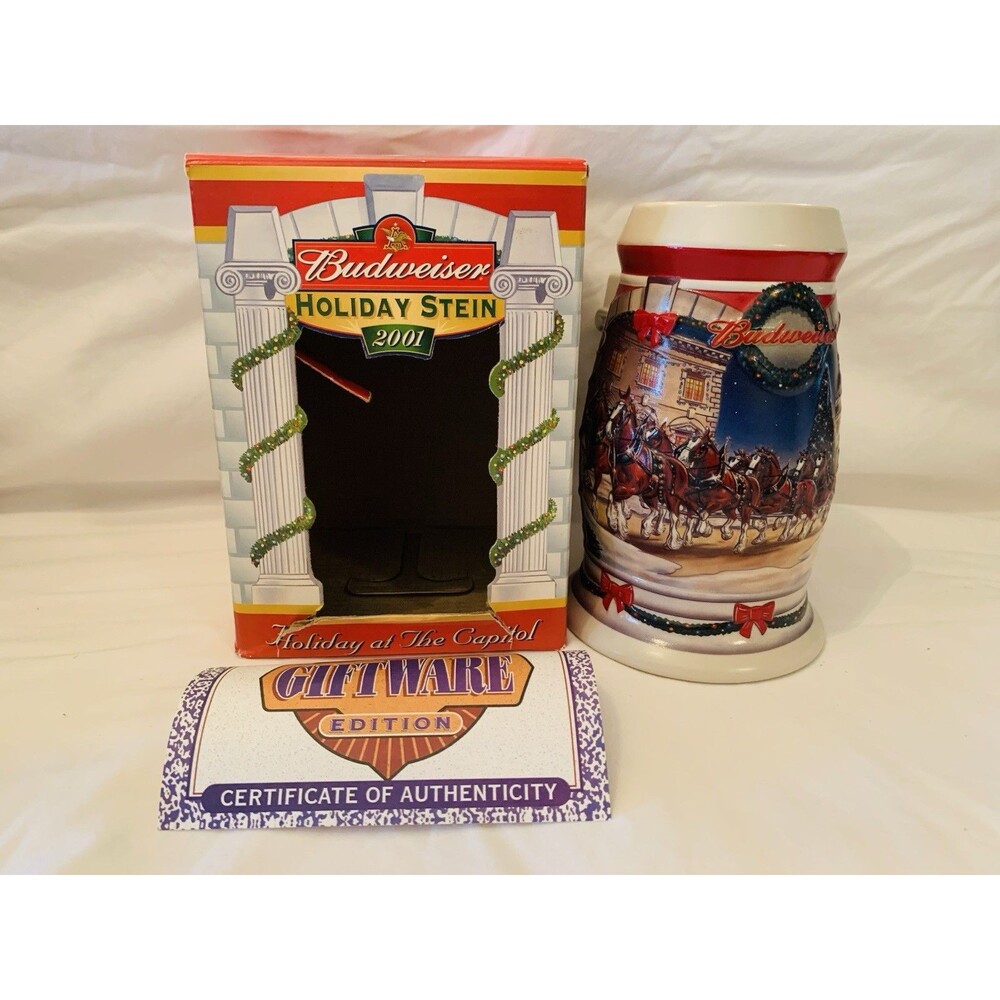 2001 Budweiser Holiday Stein Holiday At The Capitol Clydesdales Box & COA